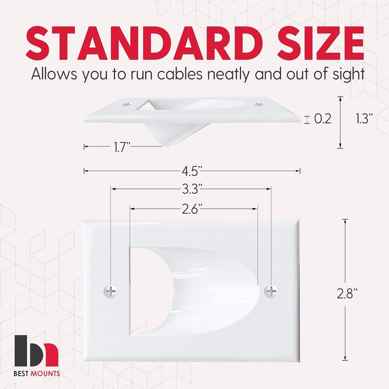 Best Mounts 1 Pack Wall Plate Cable Pass Through with Bracket - In Wall Cable Management Kit - Recessed Cable Wall Plate Pair with Single Gang Low Voltage Mounting Bracket - Decorator Cover for Low Voltage Cables - Image 4